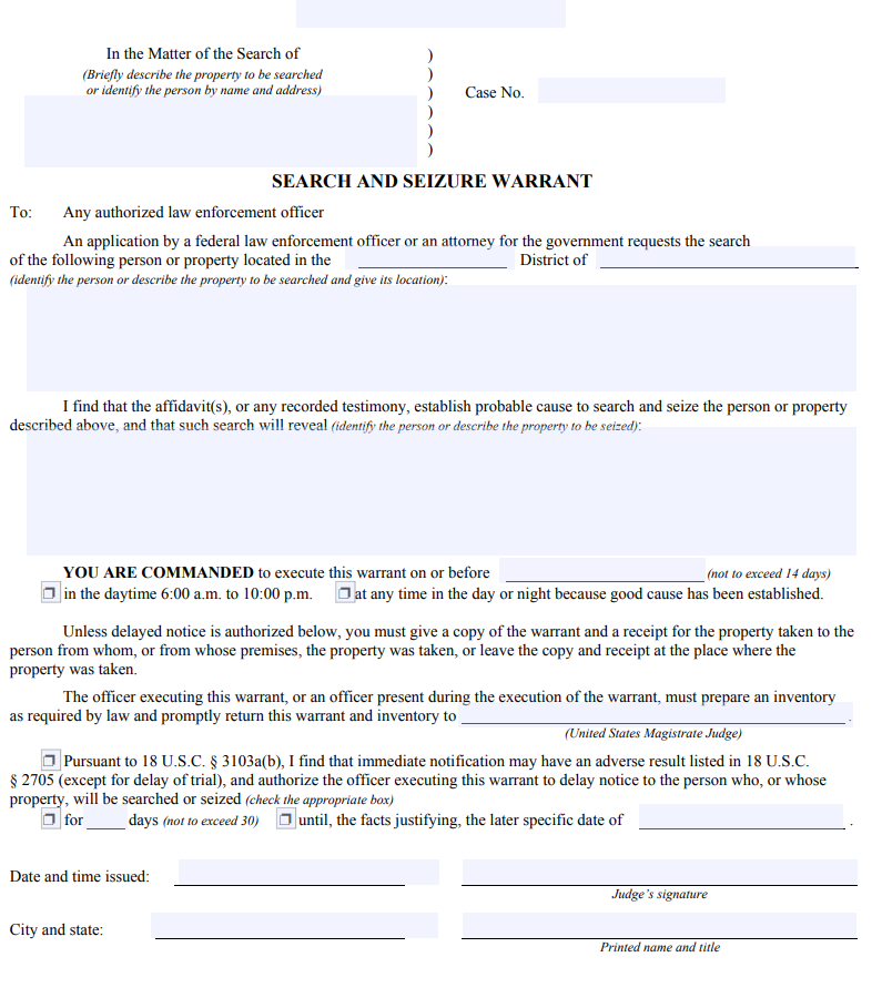Texas Search Warrant Template